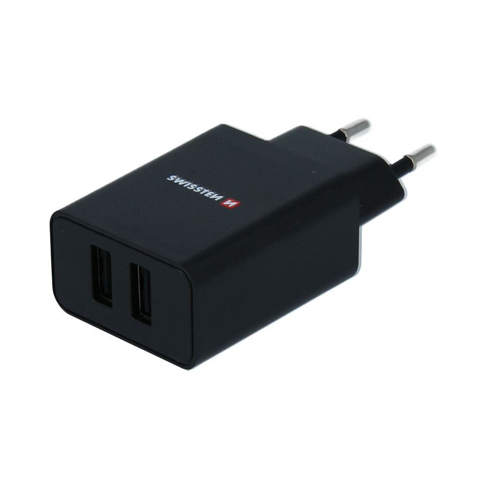 Swissten Travel Adapter Smart IC 2X USB 2,1A Power + Date Cablu USB / Type C 1,2 M Negru thumb