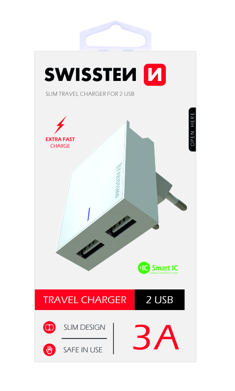 Swissten Travel Adapter Smart IC 2X USB 3A Power Alb thumb