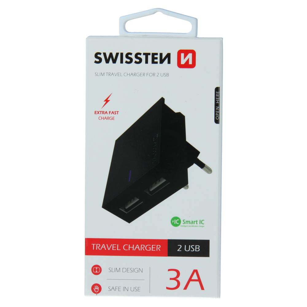 Swissten Travel Adapter Smart IC 2X USB 3A Power Negru thumb