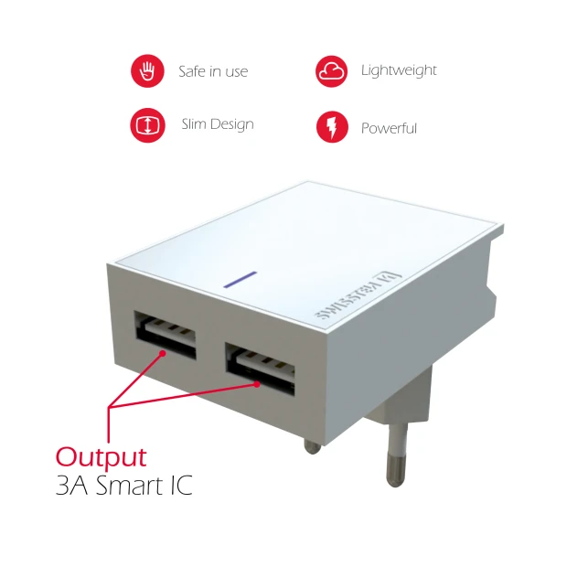 Swissten Travel Adapter Smart IC 2x USB 3A Power + Cablu de date USB / Micro USB 1,2 M Alb