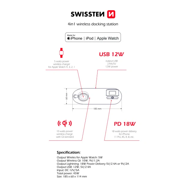 Swissten Wireless Stand 4in1 MFI