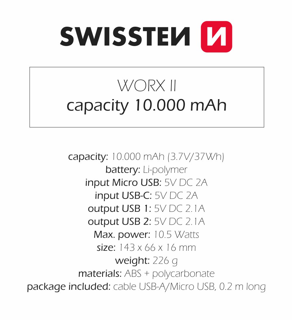 Swissten Worx II Power Bank 10000 mAh thumb