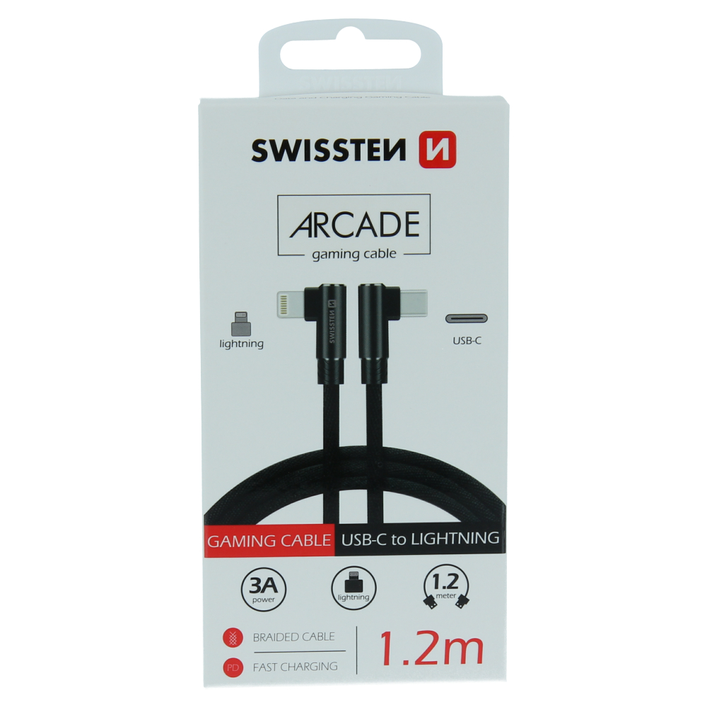 Cablu de date textil Swissten Arcade USB-C / Lightning 1,2 m Negru thumb