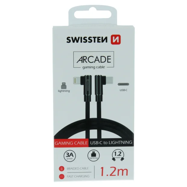 Cablu de date textil Swissten Arcade USB-C / Lightning 1,2 m Negru