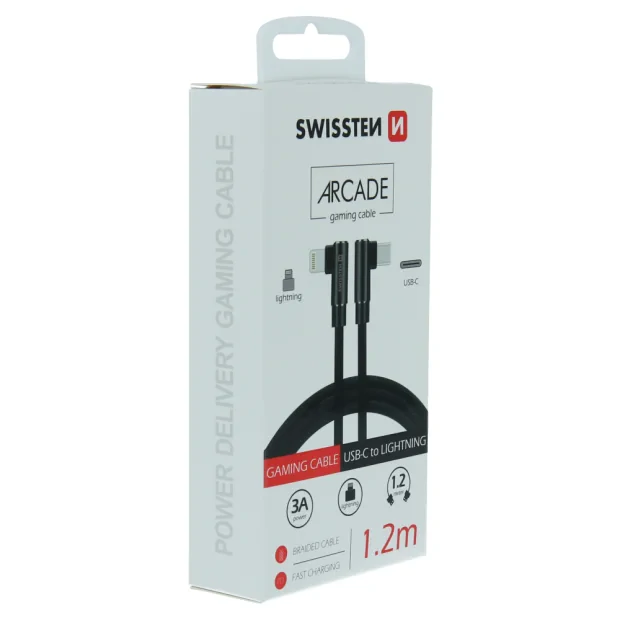 Cablu de date textil Swissten Arcade USB-C / Lightning 1,2 m Negru