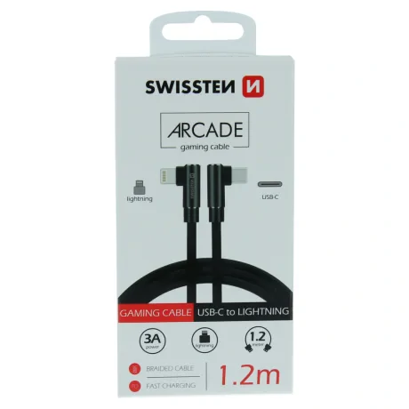 Cablu de date textil Swissten Arcade USB-C / Lightning 1,2 m Negru