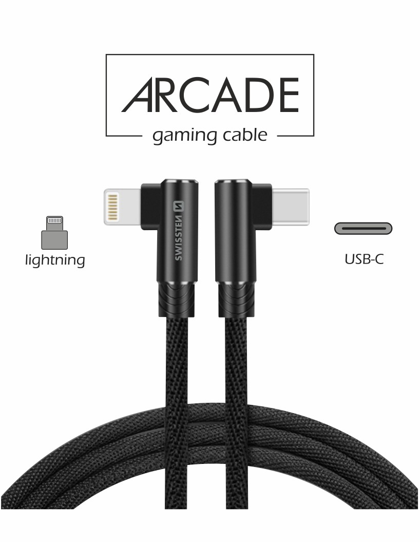 Cablu de date textil Swissten Arcade USB-C / Lightning 1,2 m Negru thumb