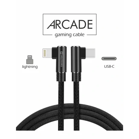 Cablu de date textil Swissten Arcade USB-C / Lightning 1,2 m Negru