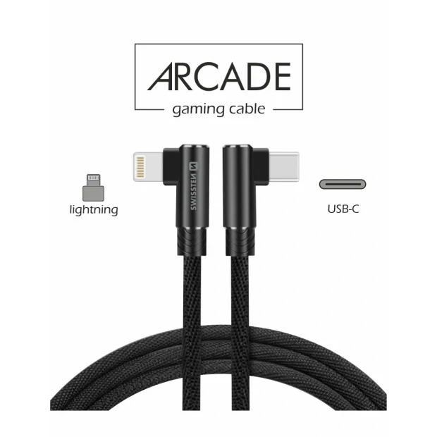 Cablu de date textil Swissten Arcade USB-C / Lightning 1,2 m Negru