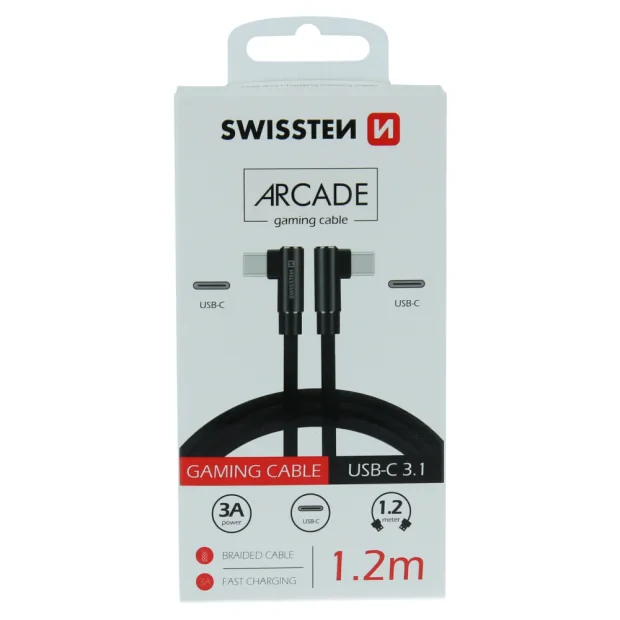 Cablu de date textil Swissten Arcade USB-C / USB-C 1,2 m Negru