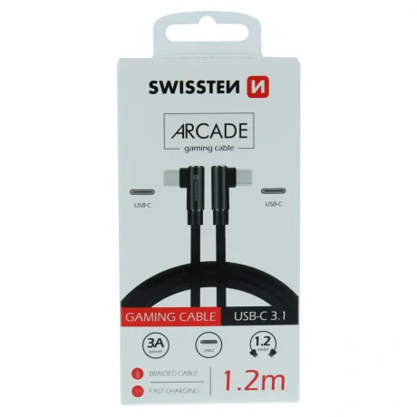 Cablu de date textil Swissten Arcade USB-C / USB-C 1,2 m Negru