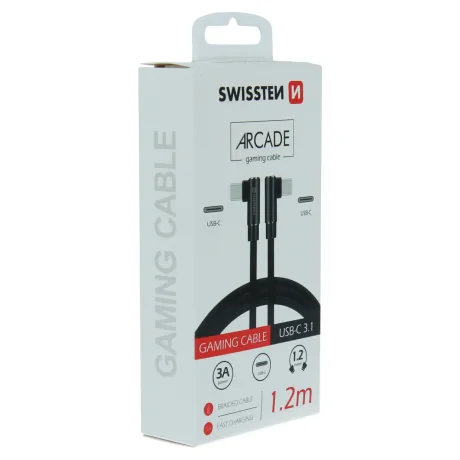 Cablu de date textil Swissten Arcade USB-C / USB-C 1,2 m Negru