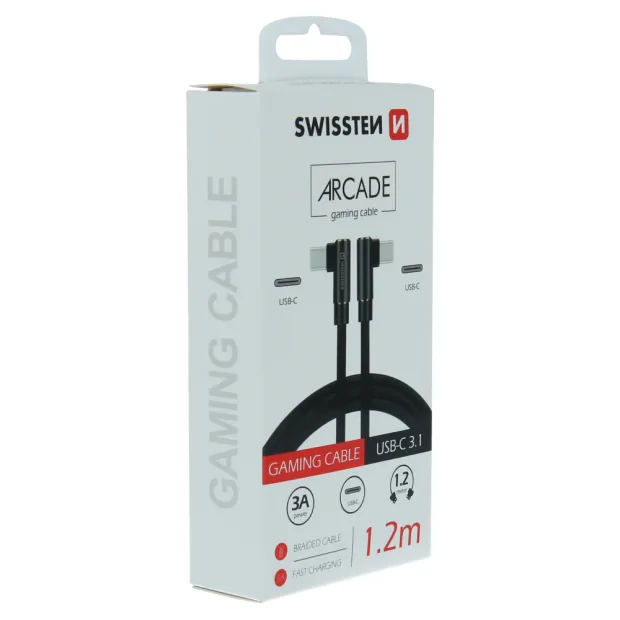 Cablu de date textil Swissten Arcade USB-C / USB-C 1,2 m Negru