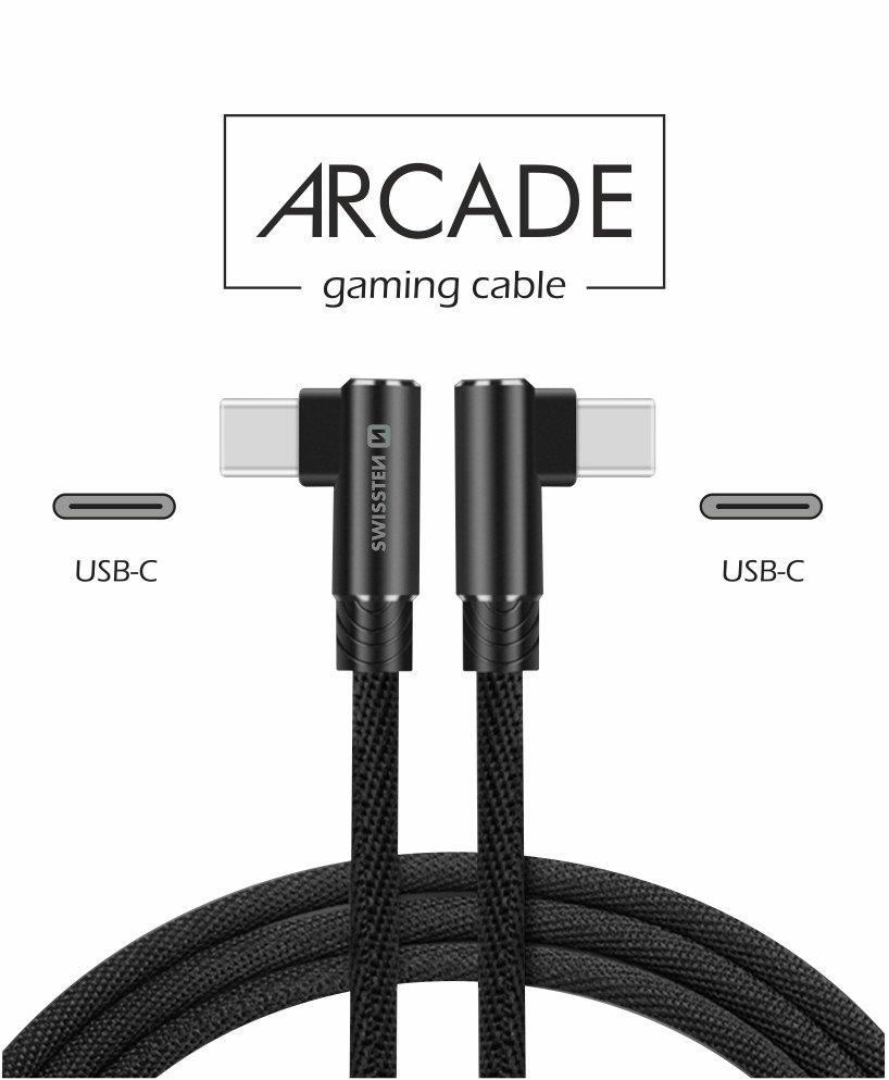 Cablu de date textil Swissten Arcade USB-C / USB-C 1,2 m Negru thumb