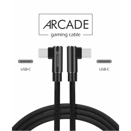 Cablu de date textil Swissten Arcade USB-C / USB-C 1,2 m Negru
