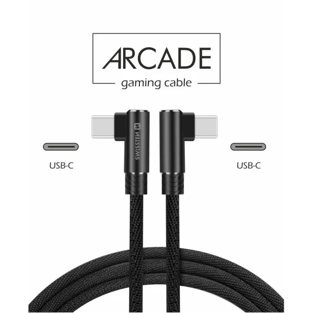 Cablu de date textil Swissten Arcade USB-C / USB-C 1,2 m Negru