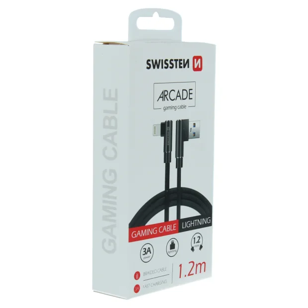 Cablu de date textil Swissten Arcade USB / Lightning 1,2 m Negru
