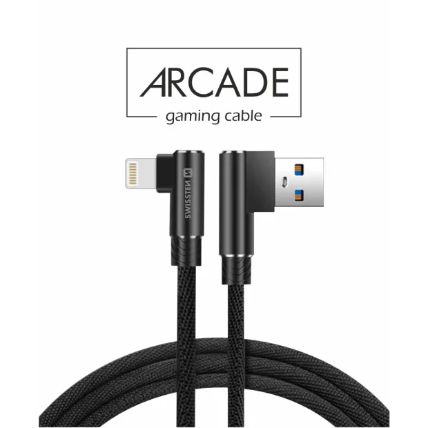 Cablu de date textil Swissten Arcade USB / Lightning 1,2 m Negru