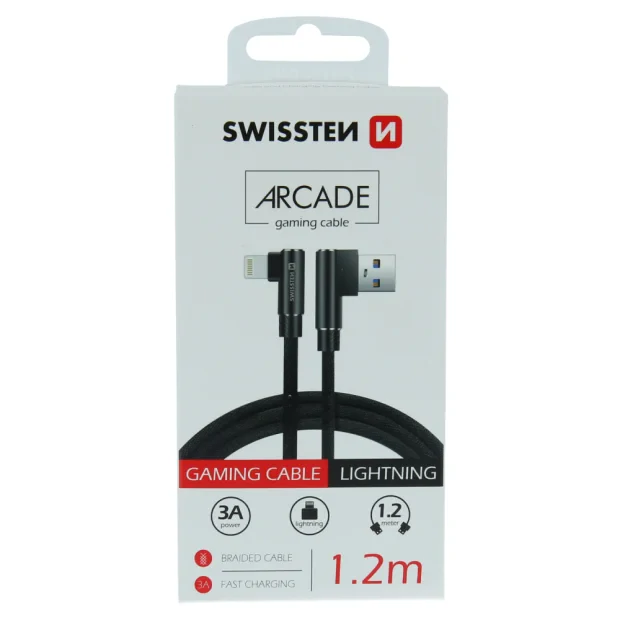 Cablu de date textil Swissten Arcade USB / Lightning 1,2 m Negru