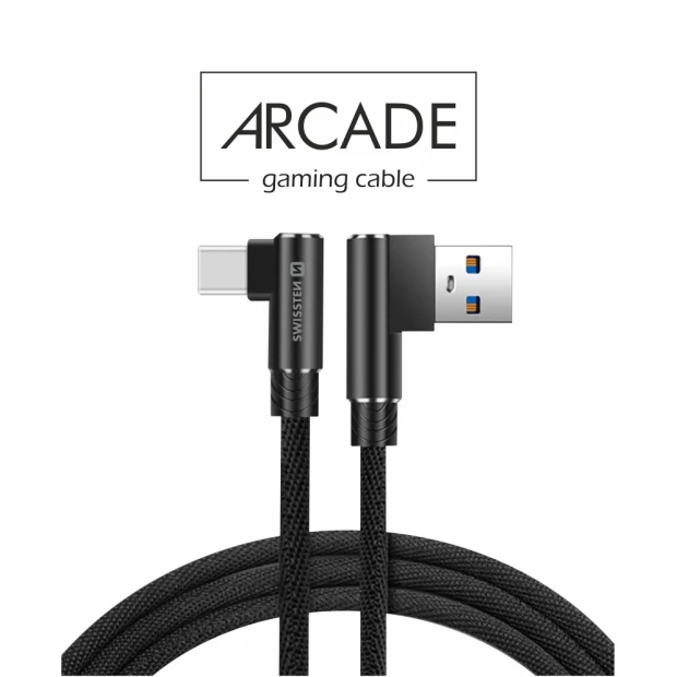 Cablu de date textil Swissten Arcade USB / USB-C 1,2 m Negru