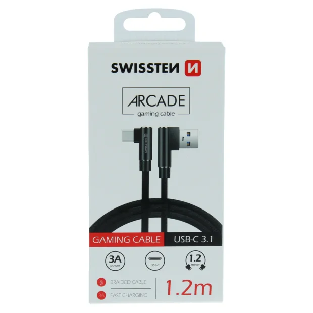 Cablu de date textil Swissten Arcade USB / USB-C 1,2 m Negru