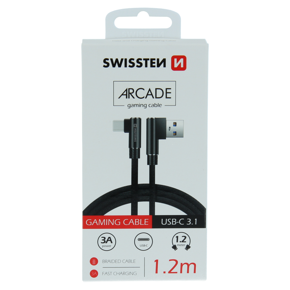 Cablu de date textil Swissten Arcade USB / USB-C 1,2 m Negru thumb