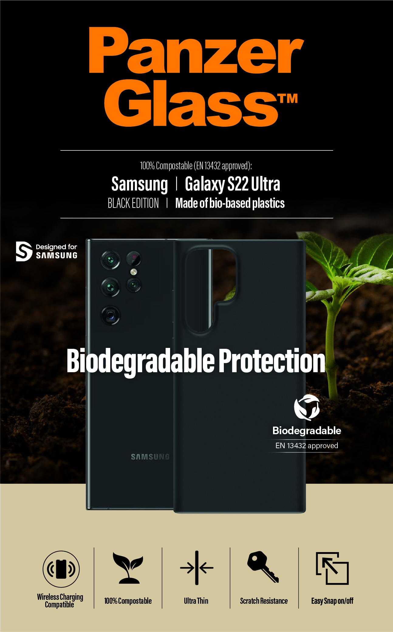Husa biodegradabila PanzerGlasstm Samsung Galaxy S22 Ultra thumb