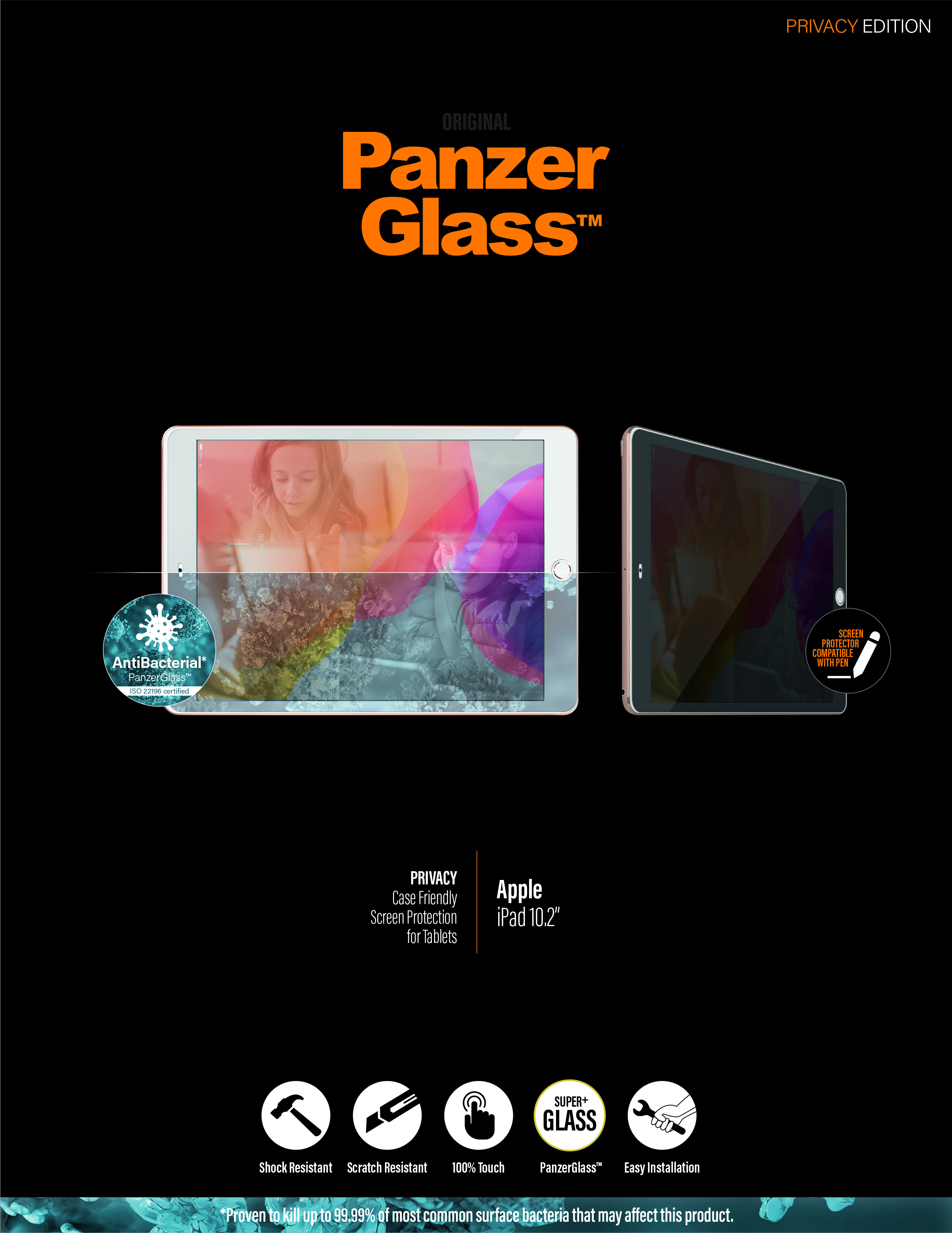 Folie Sticla Privacy PanzerGlass pentru iPad 10.2 inch Negru thumb