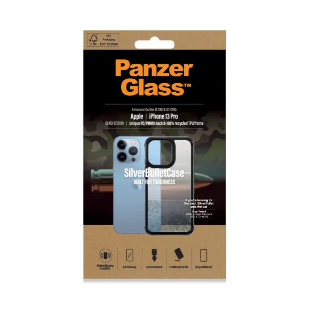 Husa PanzerGlasstm SilverBullet ClearCase Apple iPhone 13 Pro | Negru