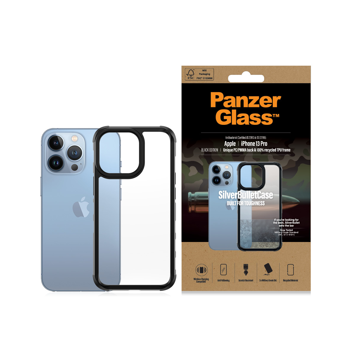 Husa PanzerGlasstm SilverBullet ClearCase Apple iPhone 13 Pro | Negru thumb