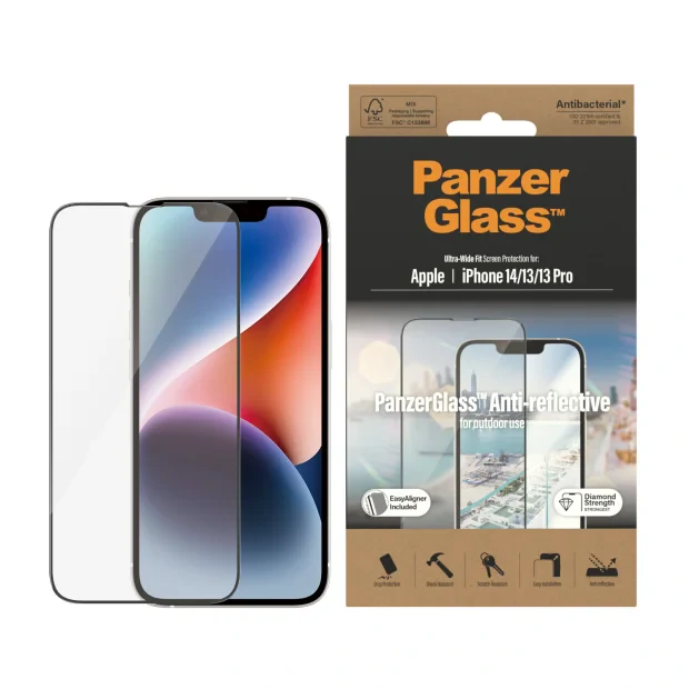 Protector de ecran antireflex PanzerGlass Apple iPhone 14 | 13 | 13 Pro | Potrivire ultra-larga cu. EasyAligner