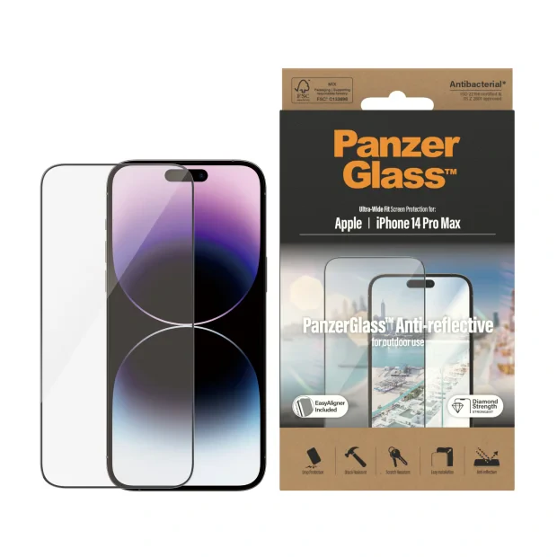 Protector de ecran antireflex PanzerGlass Apple iPhone 14 Pro Max | Potrivire ultra-larga cu EasyAligner