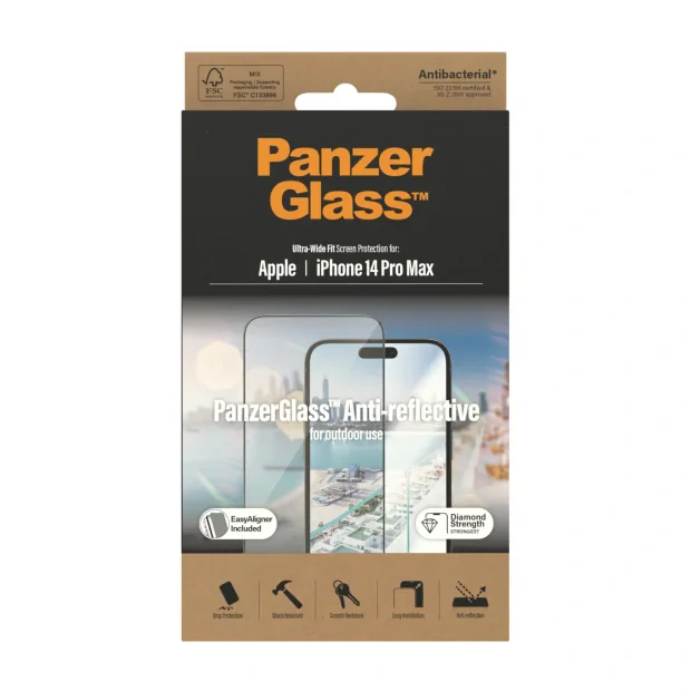 Protector de ecran antireflex PanzerGlass Apple iPhone 14 Pro Max | Potrivire ultra-larga cu. EasyAligner