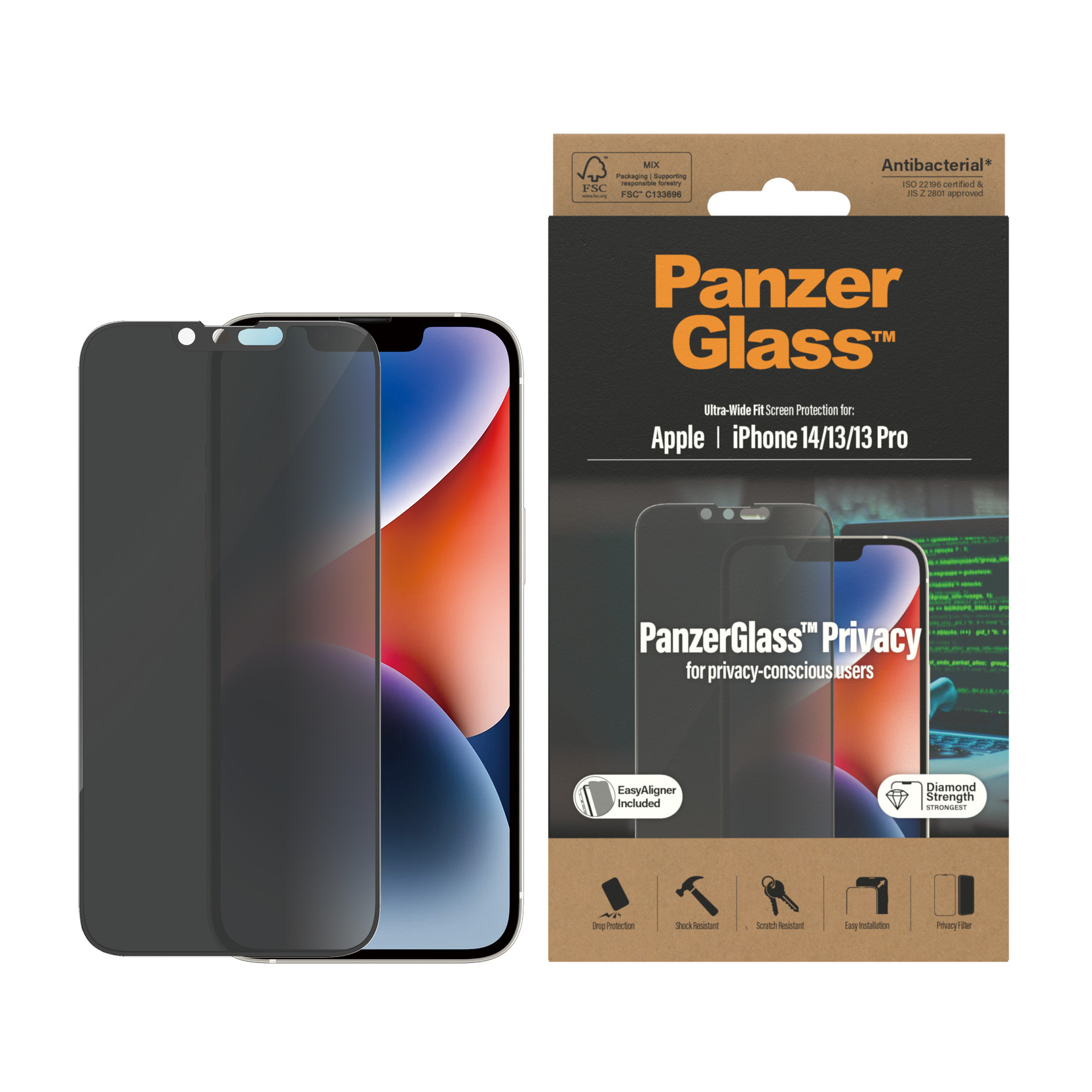 Protector de ecran de privacy PanzerGlass Apple iPhone 14 | 13 | 13 Pro | Potrivire ultra-larga cu. EasyAligner thumb