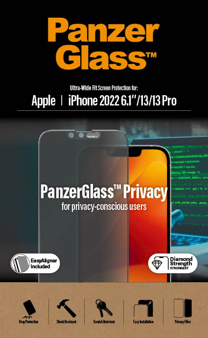 Protector de ecran de privacy PanzerGlass Apple iPhone 14 | 13 | 13 Pro | Potrivire ultra-larga cu. EasyAligner thumb