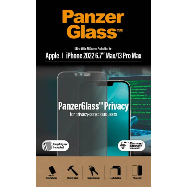 Protector de ecran de privacy PanzerGlass Apple iPhone 14 Plus | 13 Pro Max | Potrivire ultra-larga cu. EasyAligner