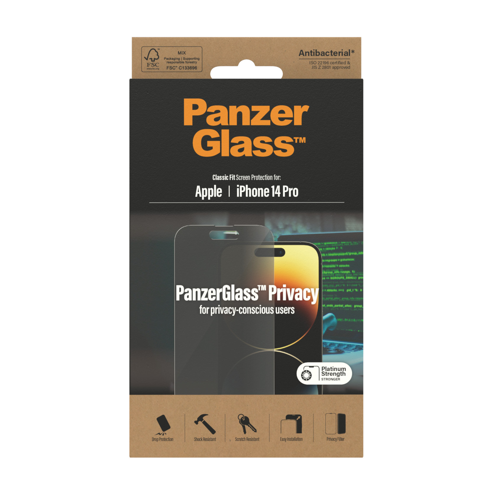 Protector de ecran de privacy PanzerGlass Apple iPhone 14 Pro | Fit clasic thumb