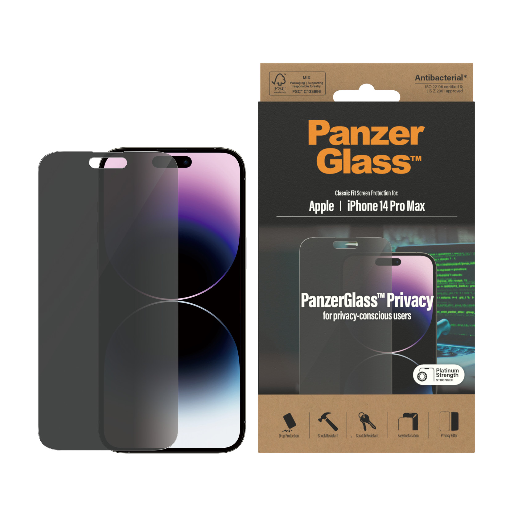 Folie sticla privacy PanzerGlass Apple iPhone 14 Pro Max | Fit clasic thumb