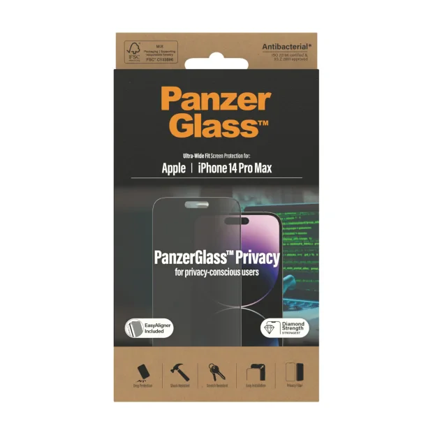 Protector de ecran de privacy PanzerGlass Apple iPhone 14 Pro Max | Potrivire ultra-larga cu. EasyAligner