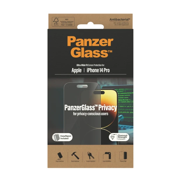 Protector de ecran de privacy PanzerGlass Apple iPhone 14 Pro | Potrivire ultra-larga cu. EasyAligner