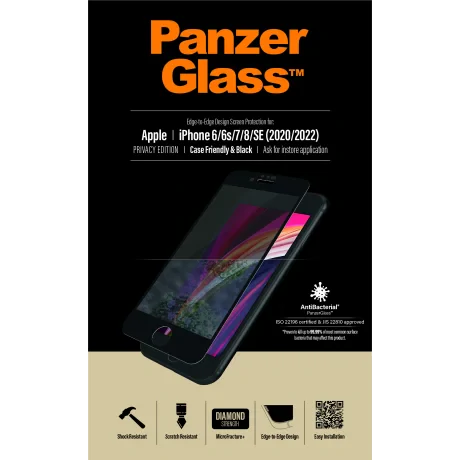 Protector de ecran de privacy PanzerGlass Apple iPhone SE (2020/2022) | 8 | 7 | 6 | 6s | De la margine la margine