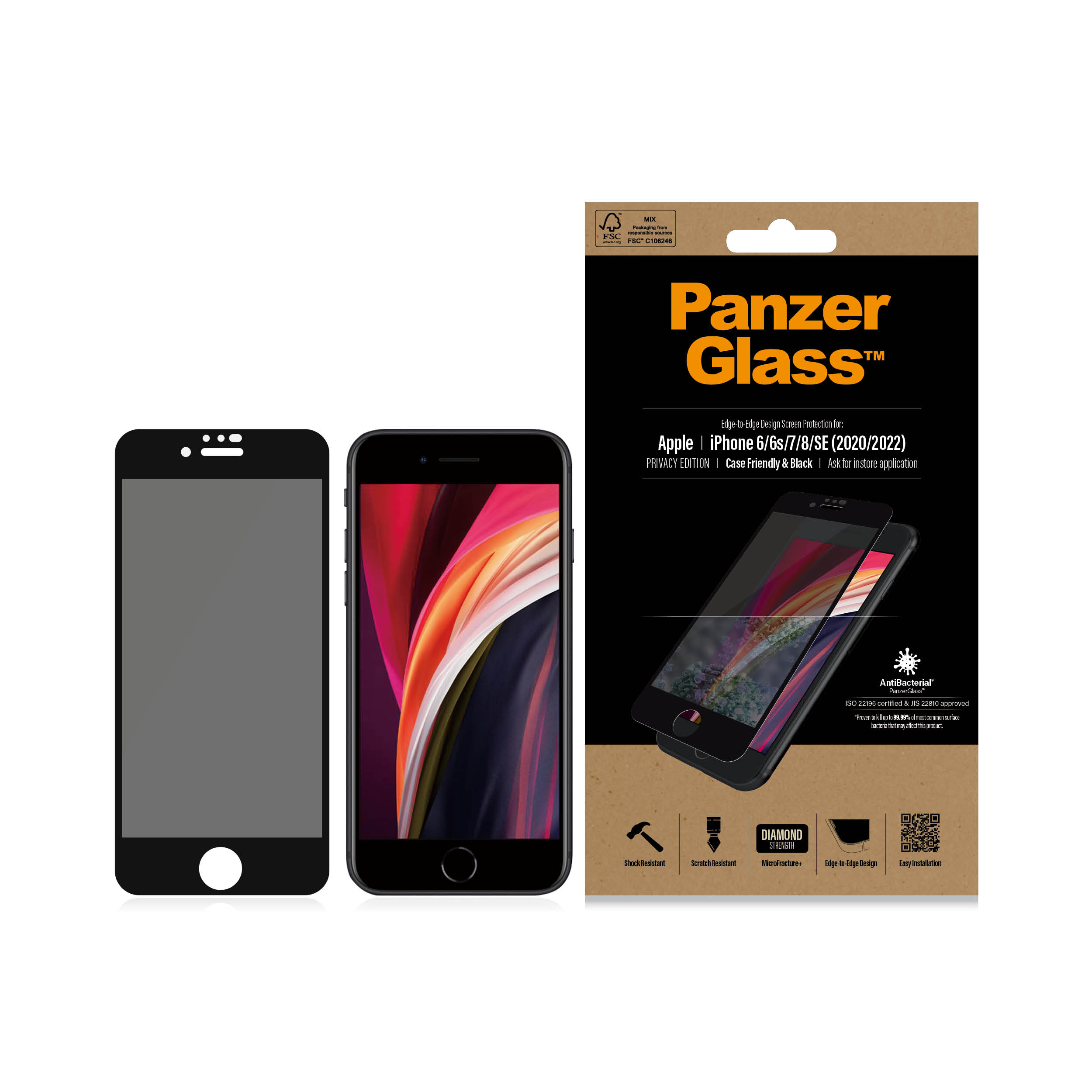 Protector de ecran de privacy PanzerGlass Apple iPhone SE (2020/2022) | 8 | 7 | 6 | 6s | De la margine la margine thumb