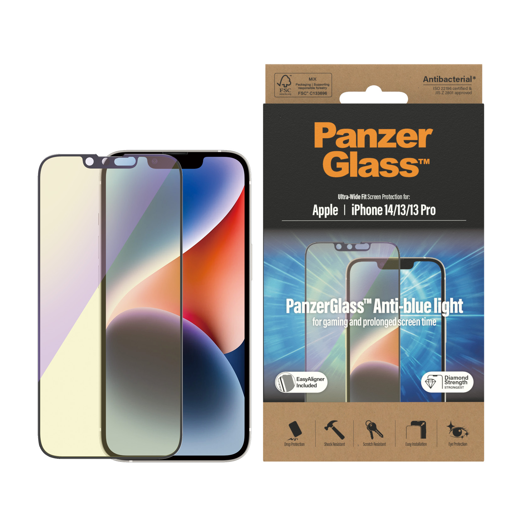 Protector de ecran PanzerGlass anti-lumina albastra Apple iPhone 14 | 13 | 13 Pro | Potrivire ultra-larga cu. EasyAligner thumb