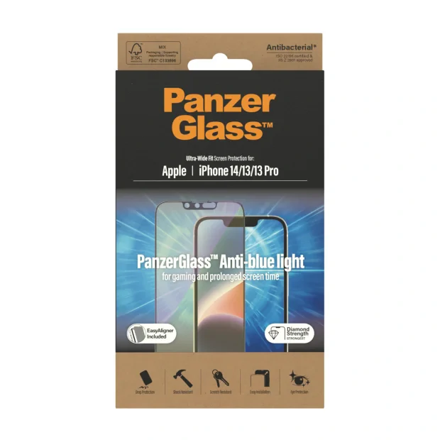 Protector de ecran PanzerGlass anti-lumina albastra Apple iPhone 14 | 13 | 13 Pro | Potrivire ultra-larga cu. EasyAligner