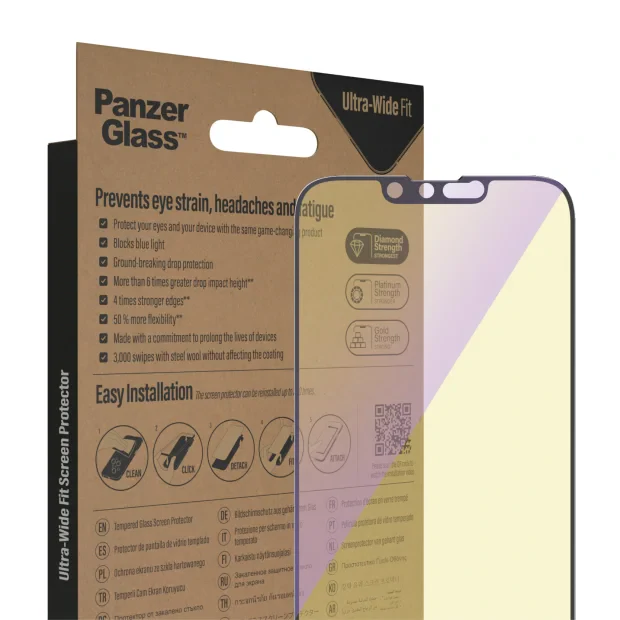 Protector de ecran PanzerGlass anti-lumina albastra Apple iPhone 14 | 13 | 13 Pro | Potrivire ultra-larga cu. EasyAligner