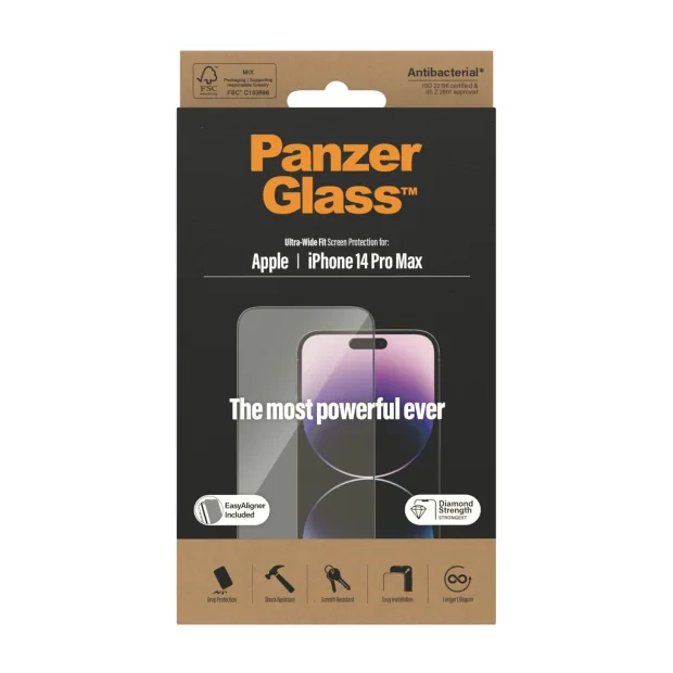 Protector de ecran PanzerGlass Apple iPhone 14 Pro Max | Potrivire ultra-larga cu. EasyAligner