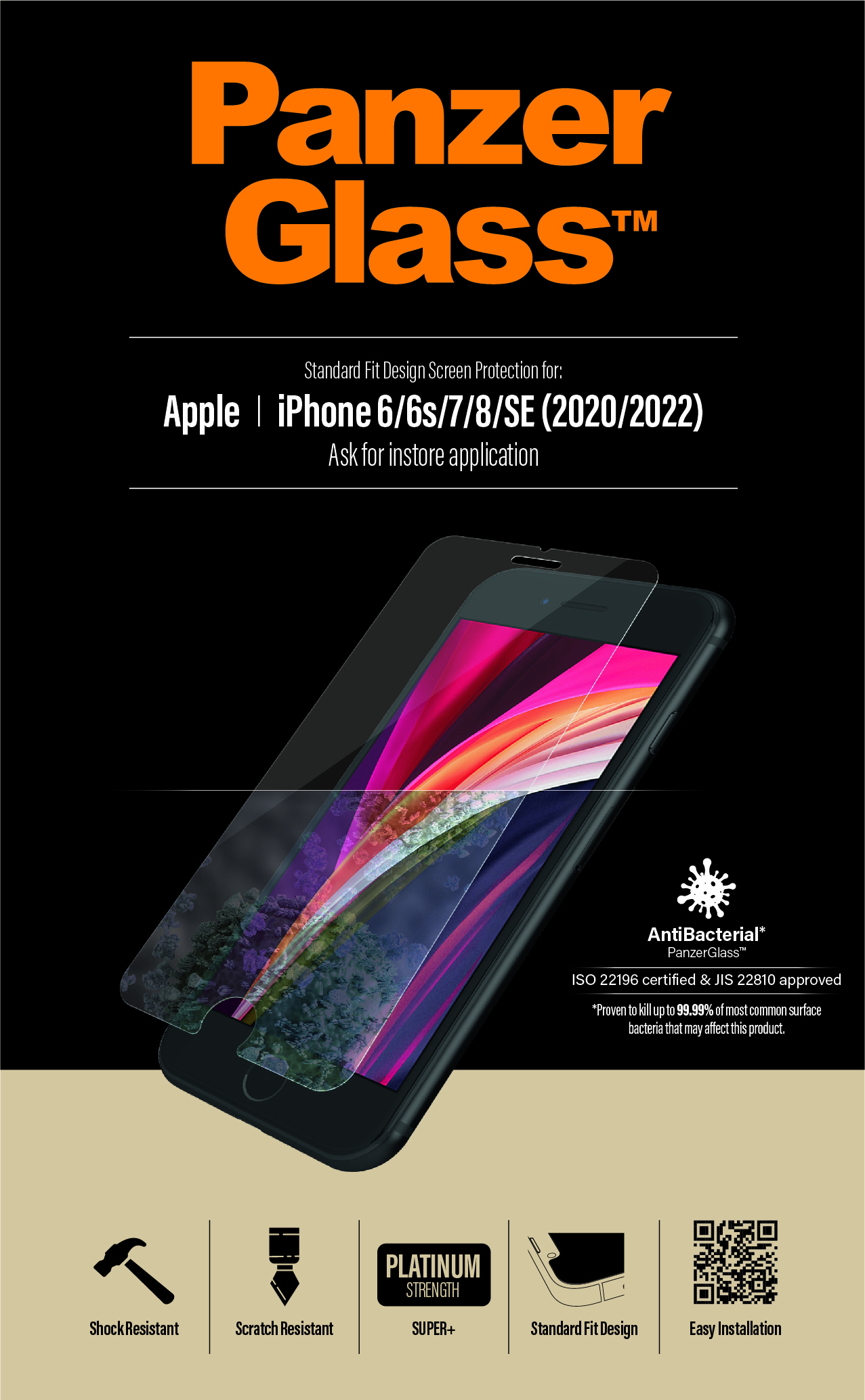 Folie Sticla PanzerGlass pentru iPhone 6/6s/7/8/SE (2020/2022) Transparent thumb