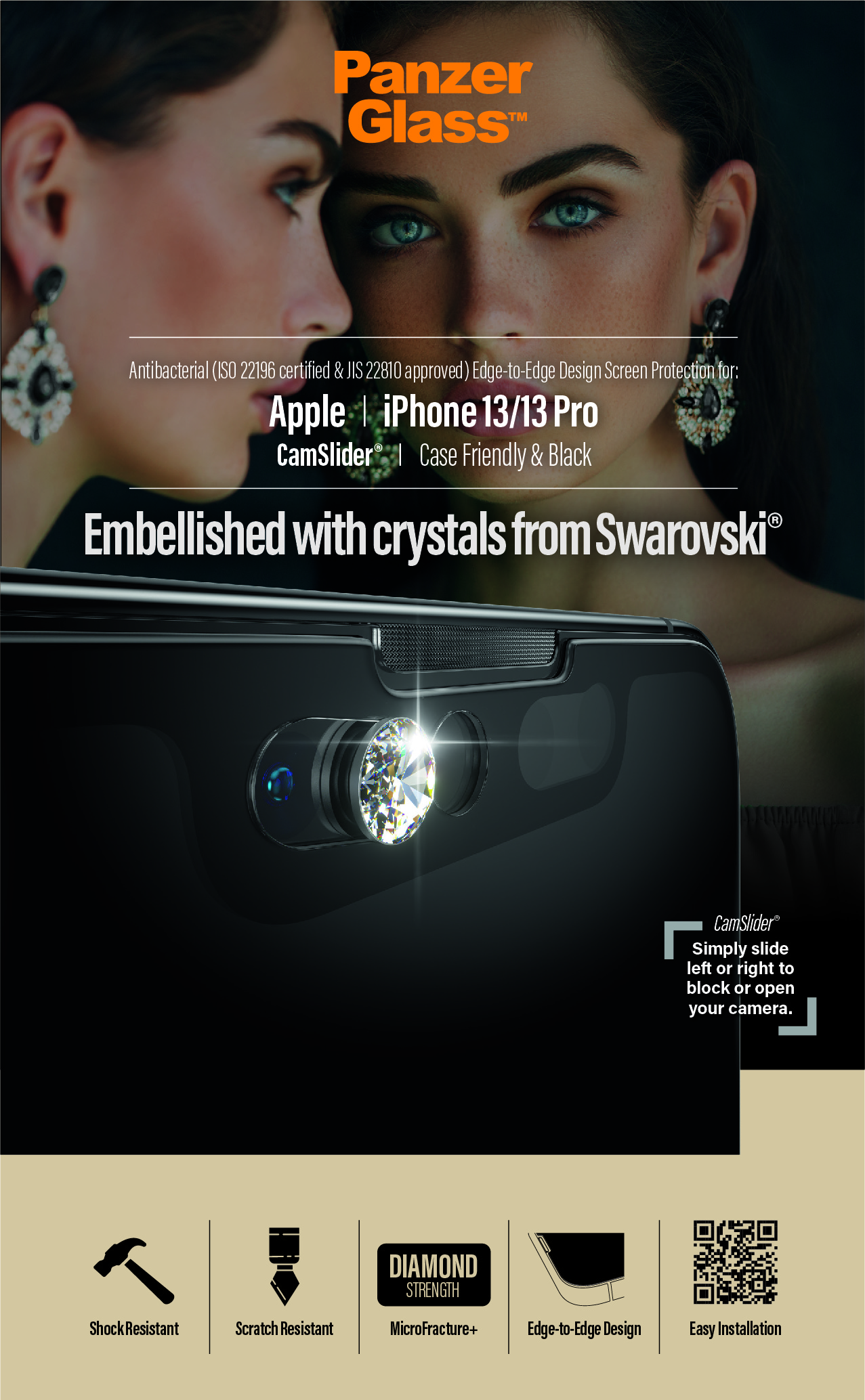 Protector de ecran PanzerGlass CamSliderr Apple iPhone 13 | 13 Pro - Impodobit cu cristale din Swarovski thumb