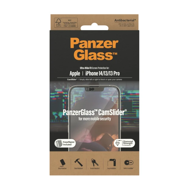 Protector de ecran PanzerGlass CamSliderr Apple iPhone 14 | 13 | 13 Pro | Potrivire ultra-larga cu. EasyAligner