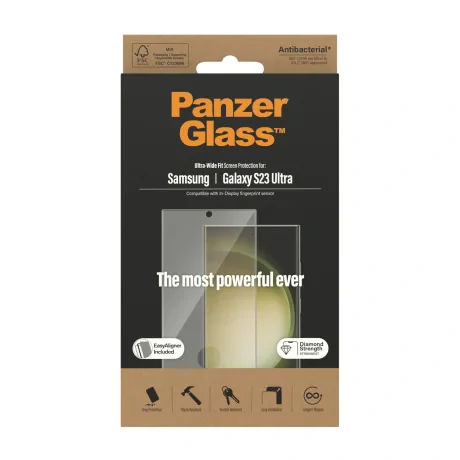 Folie Sticla PanzerGlass Glass cu aplicator pentru Samsung Galaxy S23 Ultra Negru